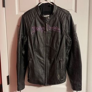 Women’s Harley Davidson Night Angel Black Leather Jacket Bling WINGS XL